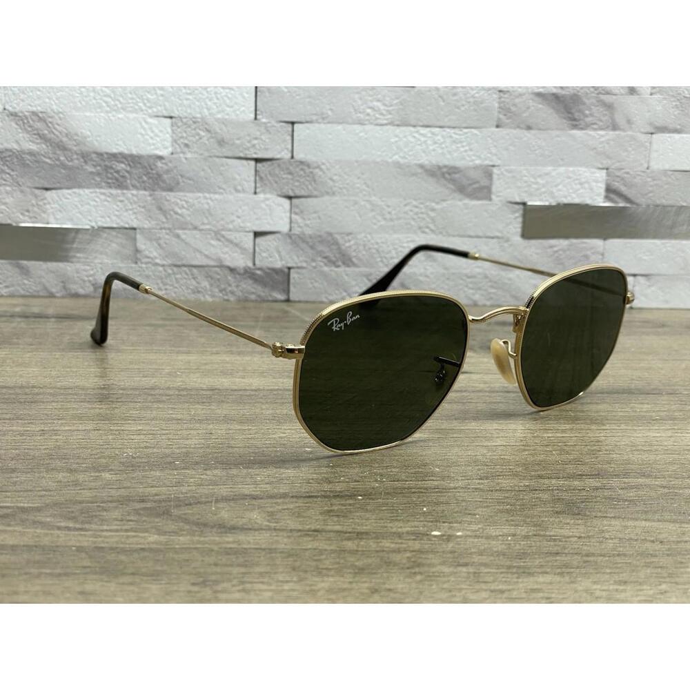 Ray Ban Hexagonal Sunglasses Ray Ban RB3548N Hexagonal Gold Frames Flat Lenses